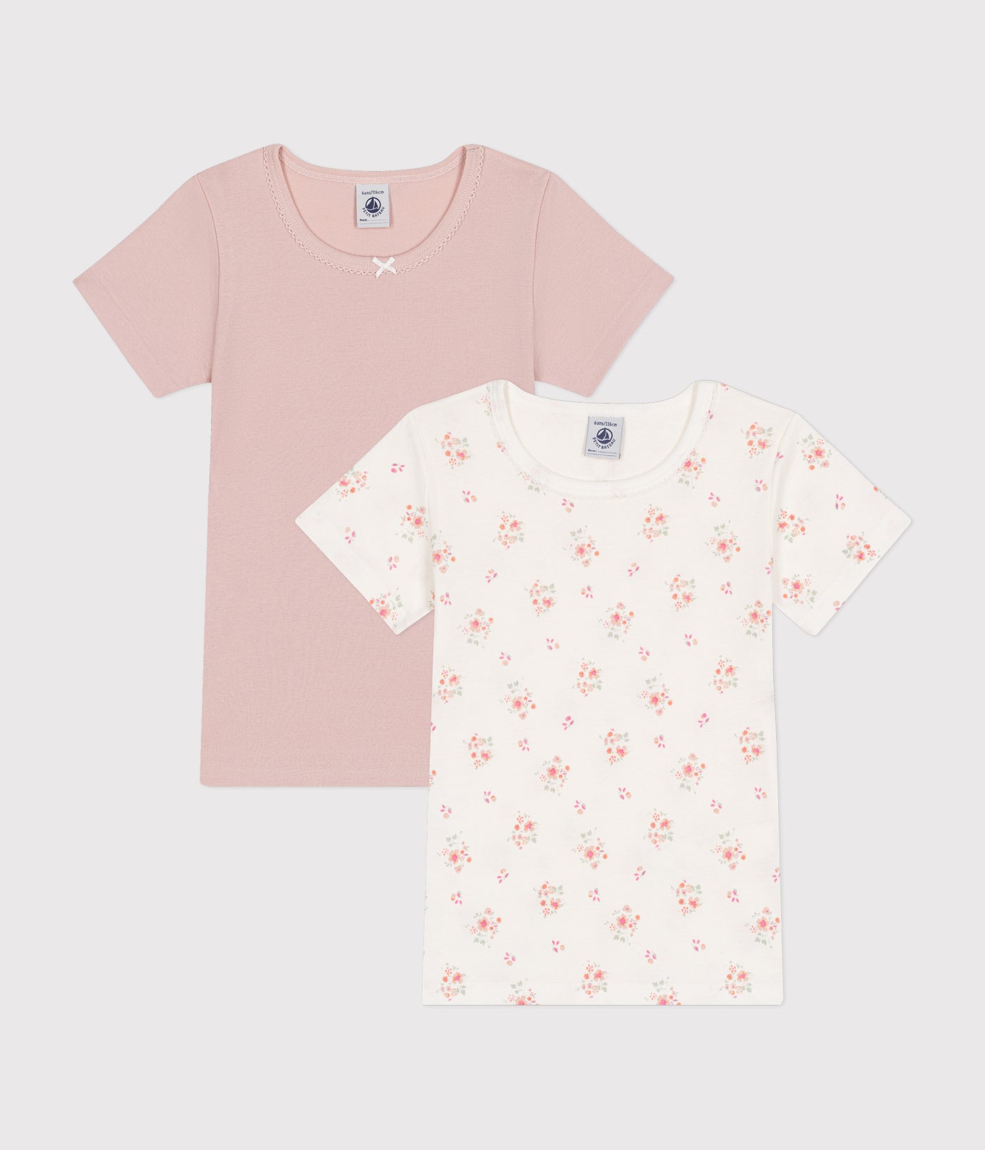 CHILDREN'S SHORT-SLEEVED FLORAL COTTON T-SHIRTS - 2-PACK