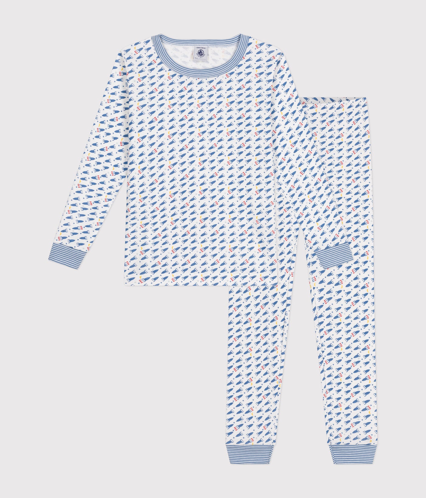 CHILDREN'S FITTED ROCKET-PATTERN PRINTED COTTON PYJAMAS