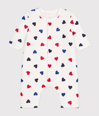 BABY UNISEX ORGANIC COTTON PADDED FOOTLESS SLEEPSUIT IN ICONIC HEART PRINT