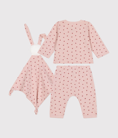 BABIES' COTTON CARDIGAN, TROUSERS AND COMFORTER BOXED SET