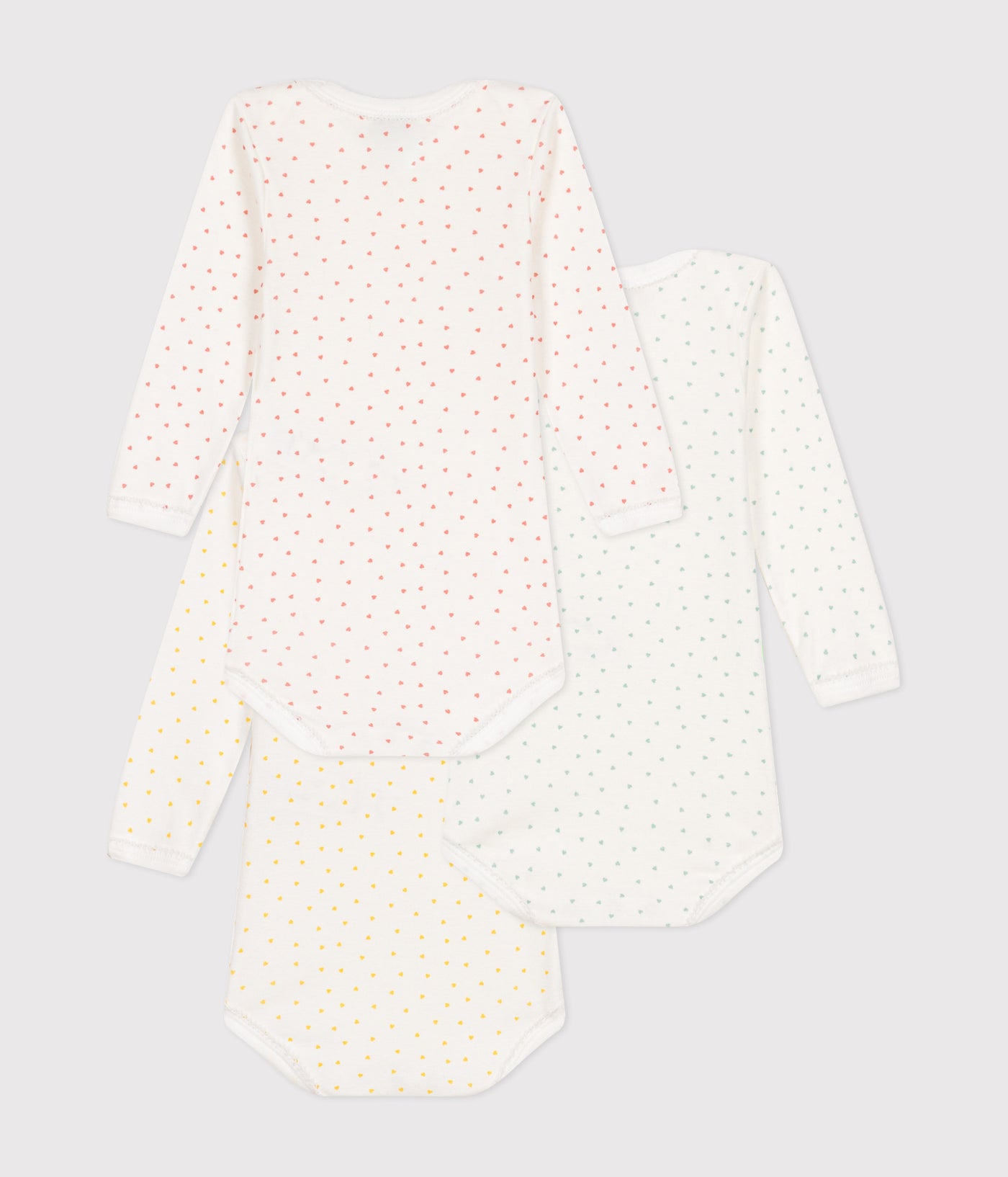 BABIES' HEART PATTERNED LONG-SLEEVED COTTON BODYSUITS - 3-PACK