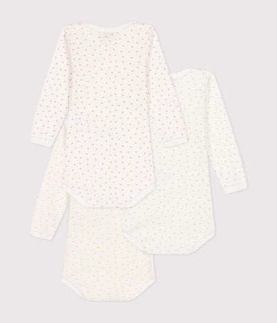 BABIES' HEART PATTERNED LONG-SLEEVED COTTON BODYSUITS - 3-PACK