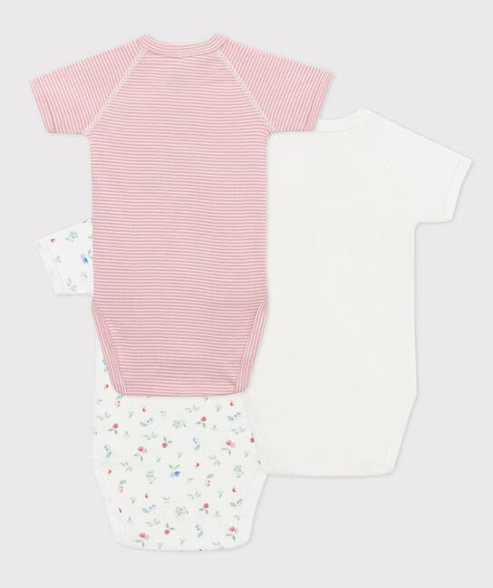 BABIES' SHORT-SLEEVED PRINTED COTTON WRAPOVER BODYSUITS - 3-PACK