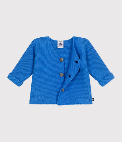 BABIES' MOSS STITCH COTTON CARDIGAN