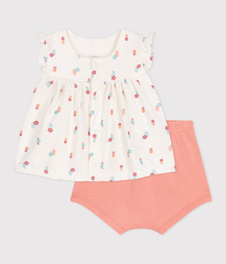 BABY GIRL TWO-PIECE COTTON RUFFLED BLOUSE AND BLOOMER SET