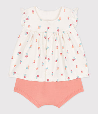 BABY GIRL TWO-PIECE COTTON RUFFLED BLOUSE AND BLOOMER SET