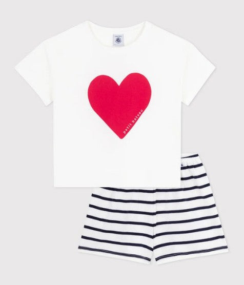 CHILDREN'S COTTON SHORT PYJAMAS WITH HEART PRINT