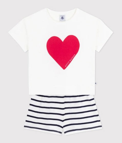 CHILDREN'S COTTON SHORT PYJAMAS WITH HEART PRINT