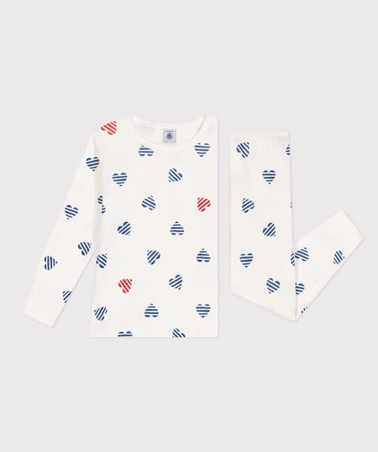 CHILDREN'S LONG SLEEVES COTTON PYJAMAS WITH HEART PRINT