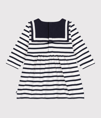 BABIES' BRETON STRIPE DRESS IN THICK COTTON WITH LONG SLEEVES