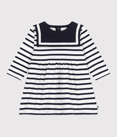 BABIES' BRETON STRIPE DRESS IN THICK COTTON WITH LONG SLEEVES