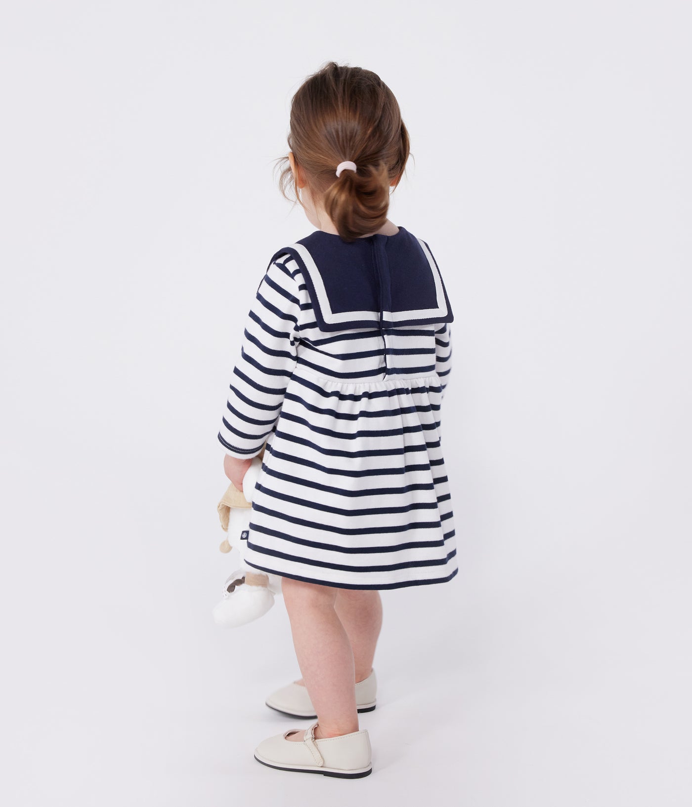 BABIES' BRETON STRIPE DRESS IN THICK COTTON WITH LONG SLEEVES