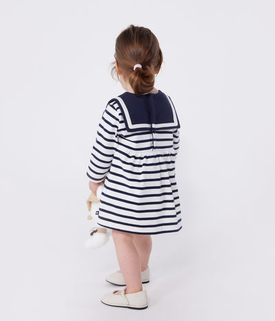 BABIES' BRETON STRIPE DRESS IN THICK COTTON WITH LONG SLEEVES
