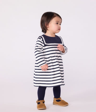 BABIES' BRETON STRIPE DRESS IN THICK COTTON WITH LONG SLEEVES