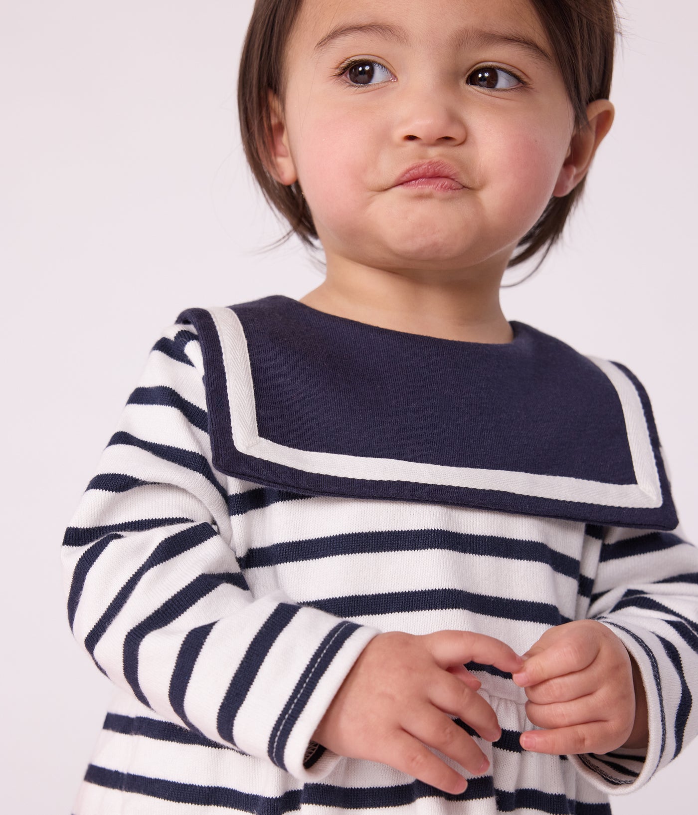 BABIES' BRETON STRIPE DRESS IN THICK COTTON WITH LONG SLEEVES