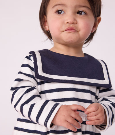 BABIES' BRETON STRIPE DRESS IN THICK COTTON WITH LONG SLEEVES