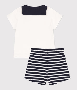 BABY BOY'S ORGANIC COTTON T-SHIRT WITH A SAILOR COLLAR AND SHORTS 2-PC SET
