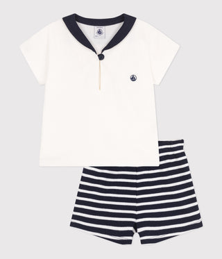 BABY BOY'S ORGANIC COTTON T-SHIRT WITH A SAILOR COLLAR AND SHORTS 2-PC SET