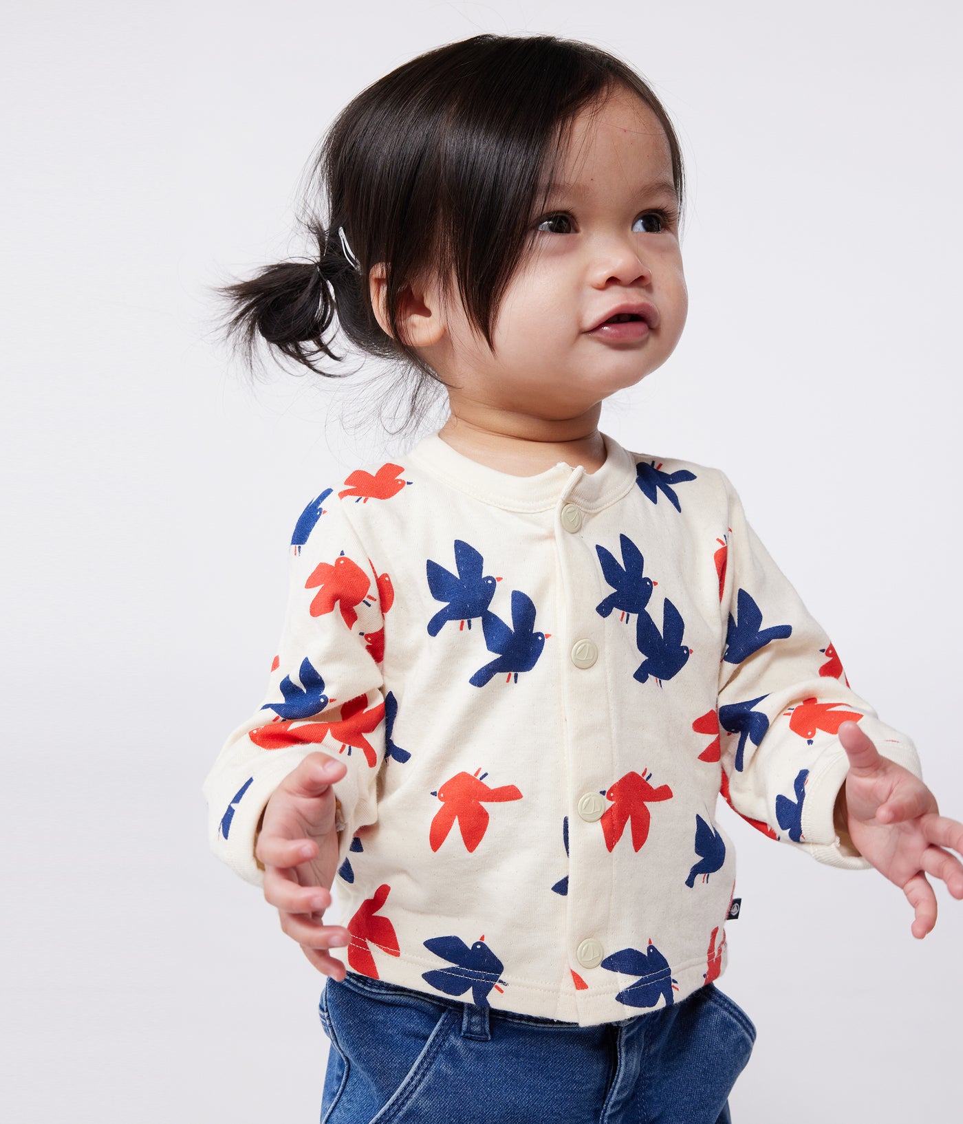 BABIES' BIRD PRINT COTTON CARDIGAN