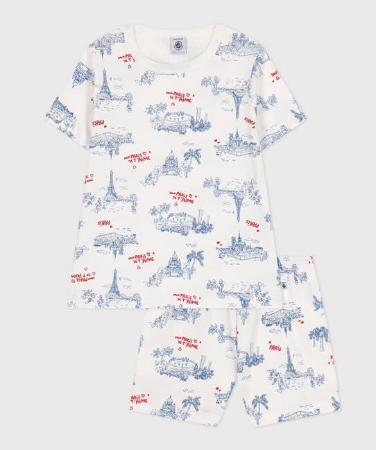 CHILDREN'S SHORT PARIS PRINT COTTON PYJAMAS