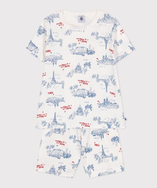 CHILDREN'S SHORT PARIS PRINT COTTON PYJAMAS