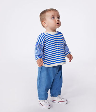 BABIES' LONG SLEEVED STRIPY COTTON T-SHIRT