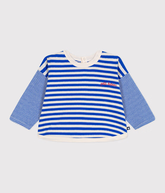 BABIES' LONG SLEEVED STRIPY COTTON T-SHIRT