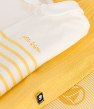 BABY UNISEX ORGANIC COTTON ROMPERS, MUSLIN CLOTH AND POUCH 3-PC SET