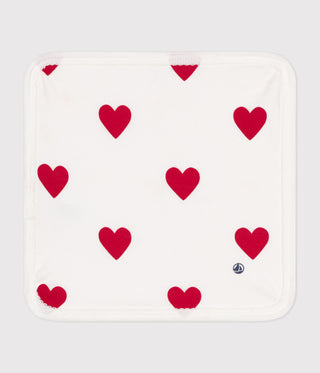 NEWBORN BABY UNISEX ORGANIC COTTON TERRY HANDKERCHIEF 23X23CM - ICONIC HEART PRINT