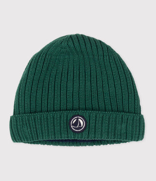 BABY BOY'S KNITTED BEANIE WITH A FLEECE LINING