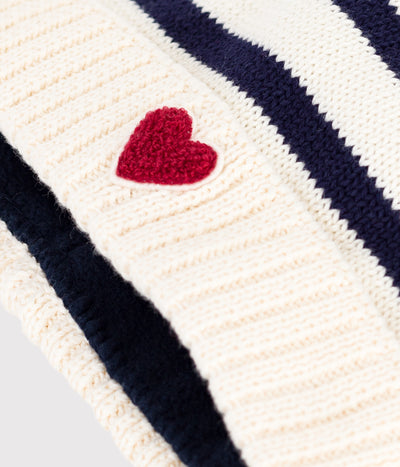 BABIES' STRIPY KNITTED BEANIE WITH A FLEECE LINING