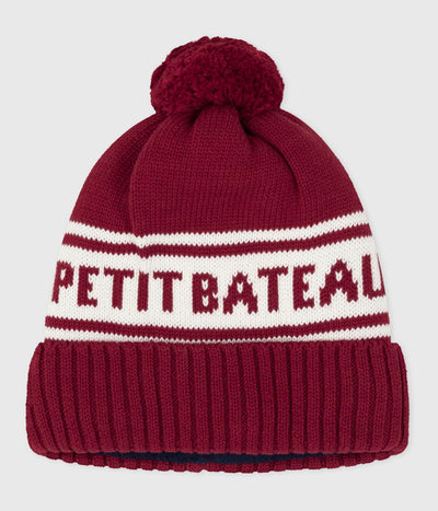 CHILDREN'S KNITTED PETIT BATEAU BEANIE HAT LINED IN POLAR FLEECE