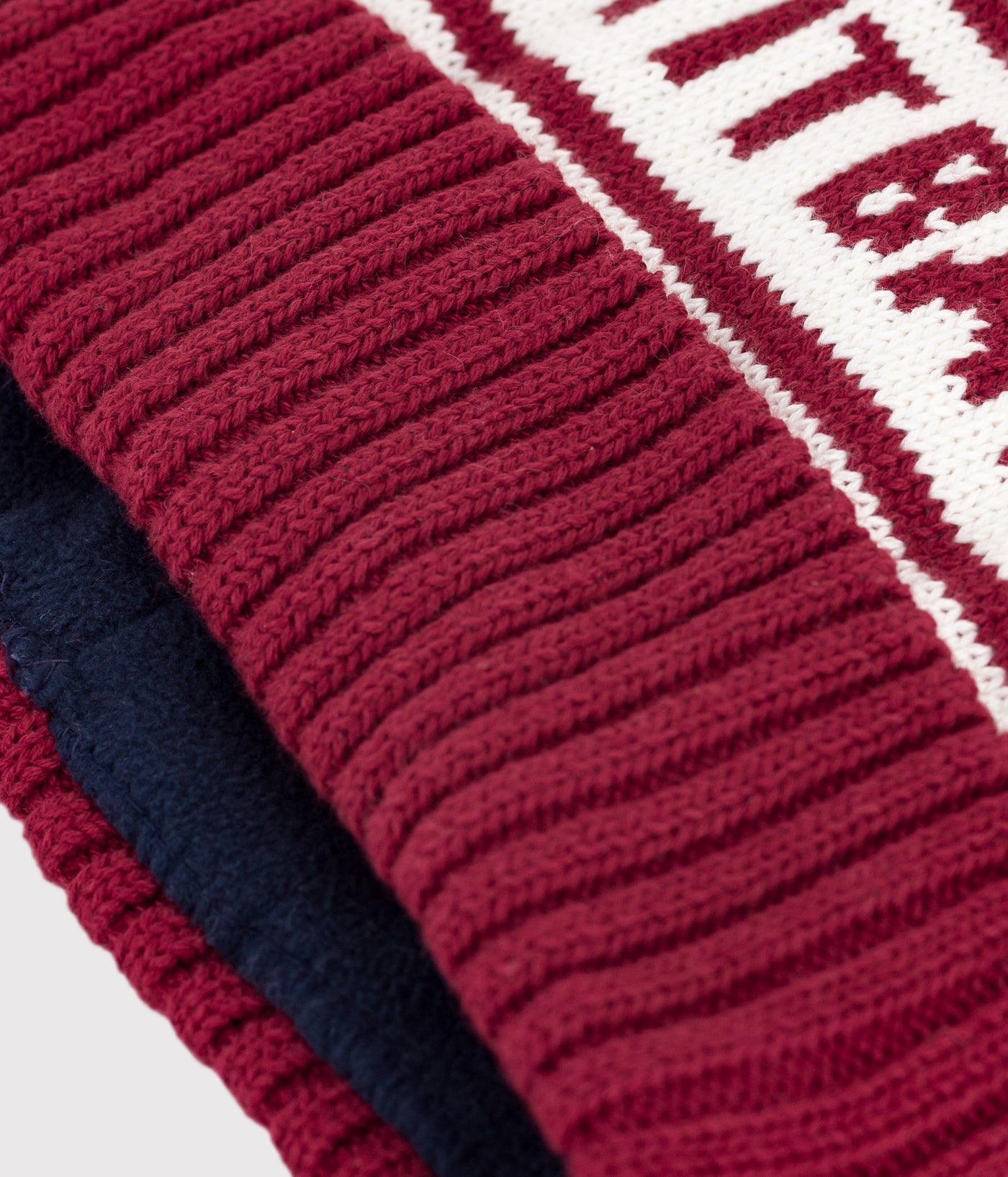 CHILDREN'S KNITTED PETIT BATEAU BEANIE HAT LINED IN POLAR FLEECE