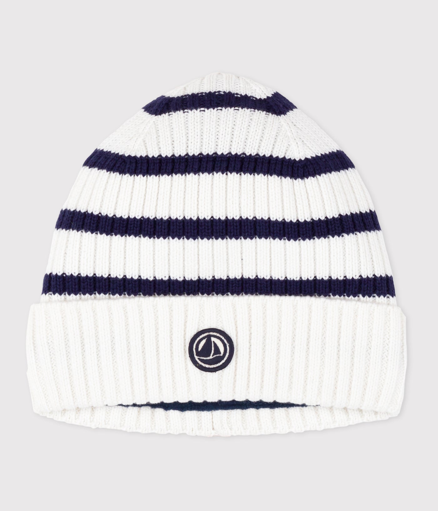 CHILDREN'S STRIPY KNITTED BEANIE HAT LINED IN POLAR FLEECE