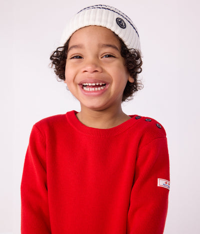 CHILDREN'S STRIPY KNITTED BEANIE HAT LINED IN POLAR FLEECE