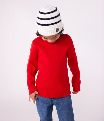 CHILDREN'S STRIPY KNITTED BEANIE HAT LINED IN POLAR FLEECE