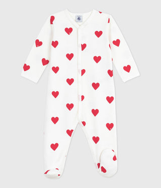 BABY GIRL'S ORGANIC COTTON BRUSHED FLEECE HEART-PRINT SLEEPSUIT