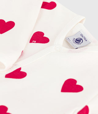 BABY GIRL'S ORGANIC COTTON BRUSHED FLEECE HEART-PRINT SLEEPSUIT