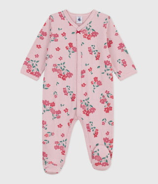 BABY GIRL'S ORGANIC COTTON TUBE KNIT FOOTED SLEEPSUIT