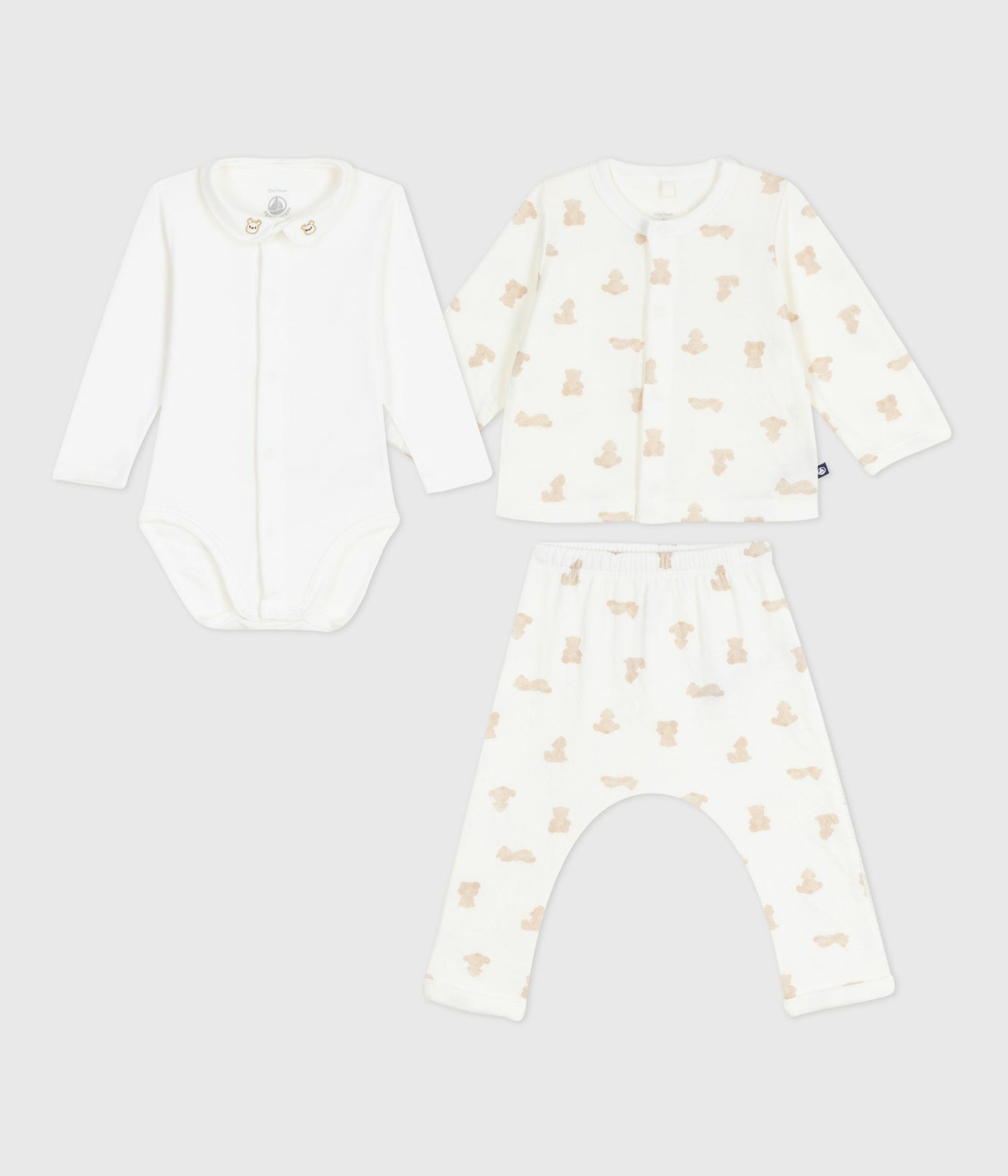 BABIES' TEDDY BEAR PRINT COTTON 3-PIECE GIFT SET