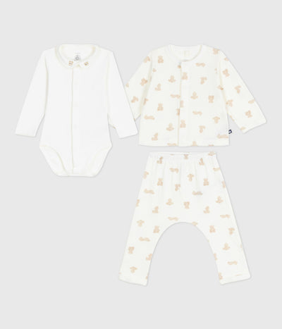 BABIES' TEDDY BEAR PRINT COTTON 3-PIECE GIFT SET