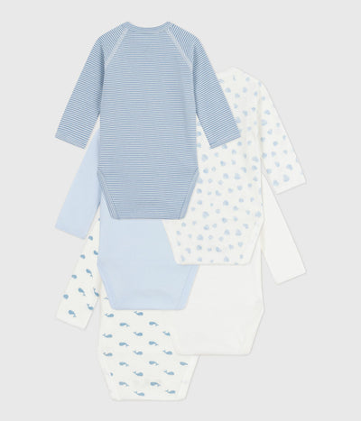 PACK OF BABIES' LONG-SLEEVED PRINTED COTTON WRAPOVER BODIES