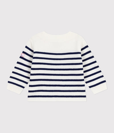 BABIES' STRIPY WOOL AND COTTON SAILOR-STYLE JUMPER