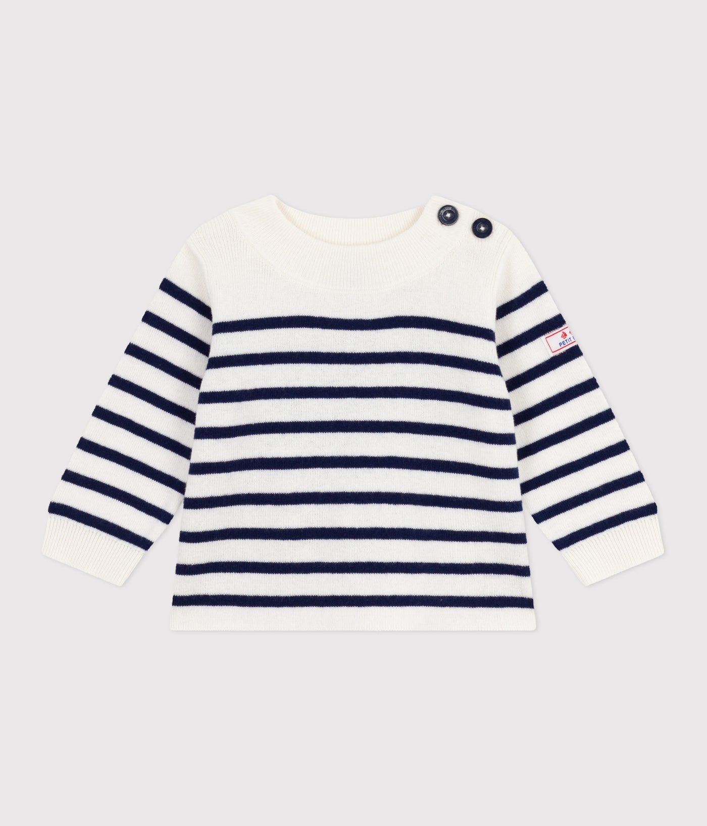 BABIES' STRIPY WOOL AND COTTON SAILOR-STYLE JUMPER