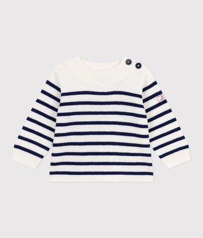 BABIES' STRIPY WOOL AND COTTON SAILOR-STYLE JUMPER