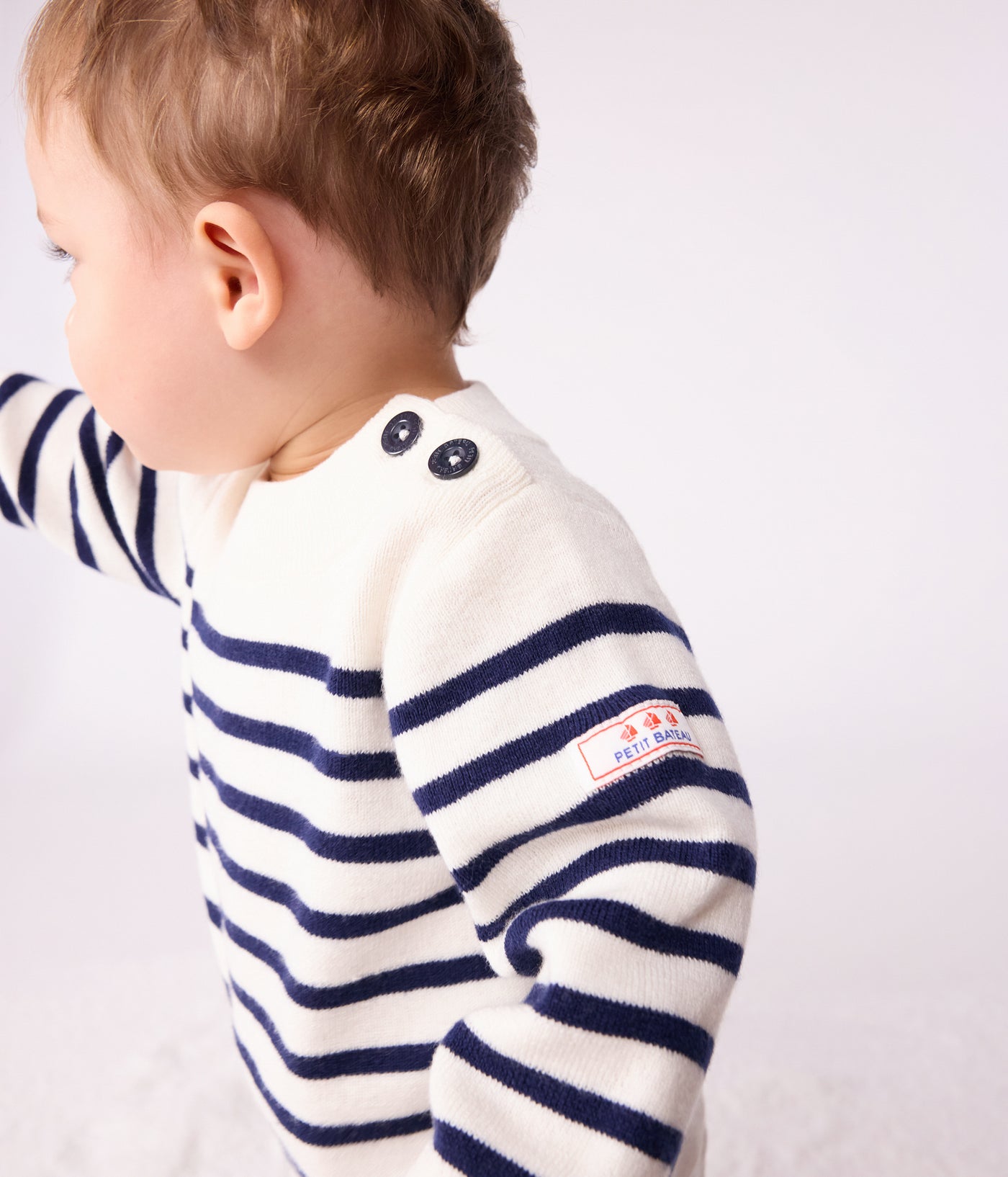 BABIES' STRIPY WOOL AND COTTON SAILOR-STYLE JUMPER