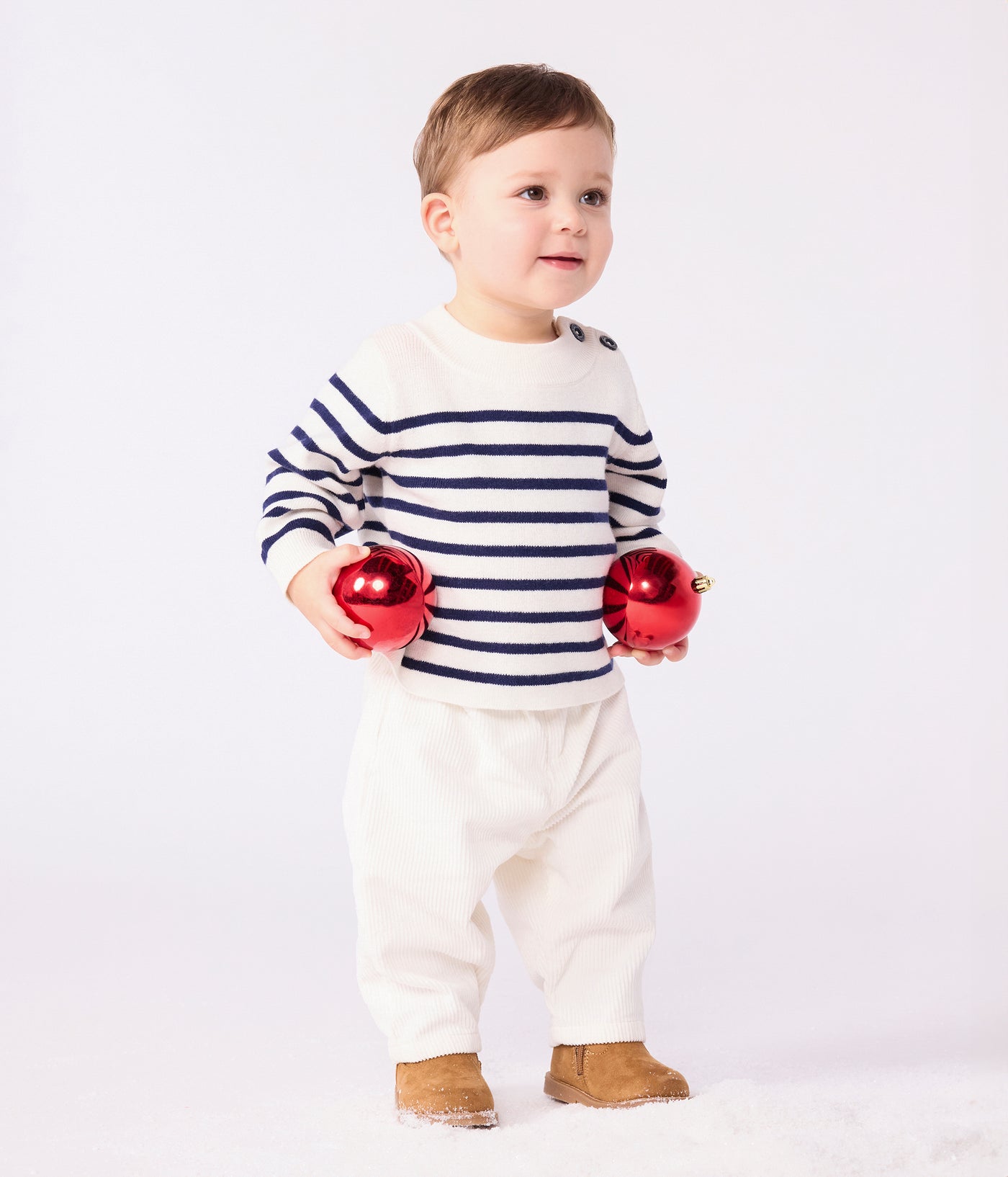 BABIES' STRIPY WOOL AND COTTON SAILOR-STYLE JUMPER