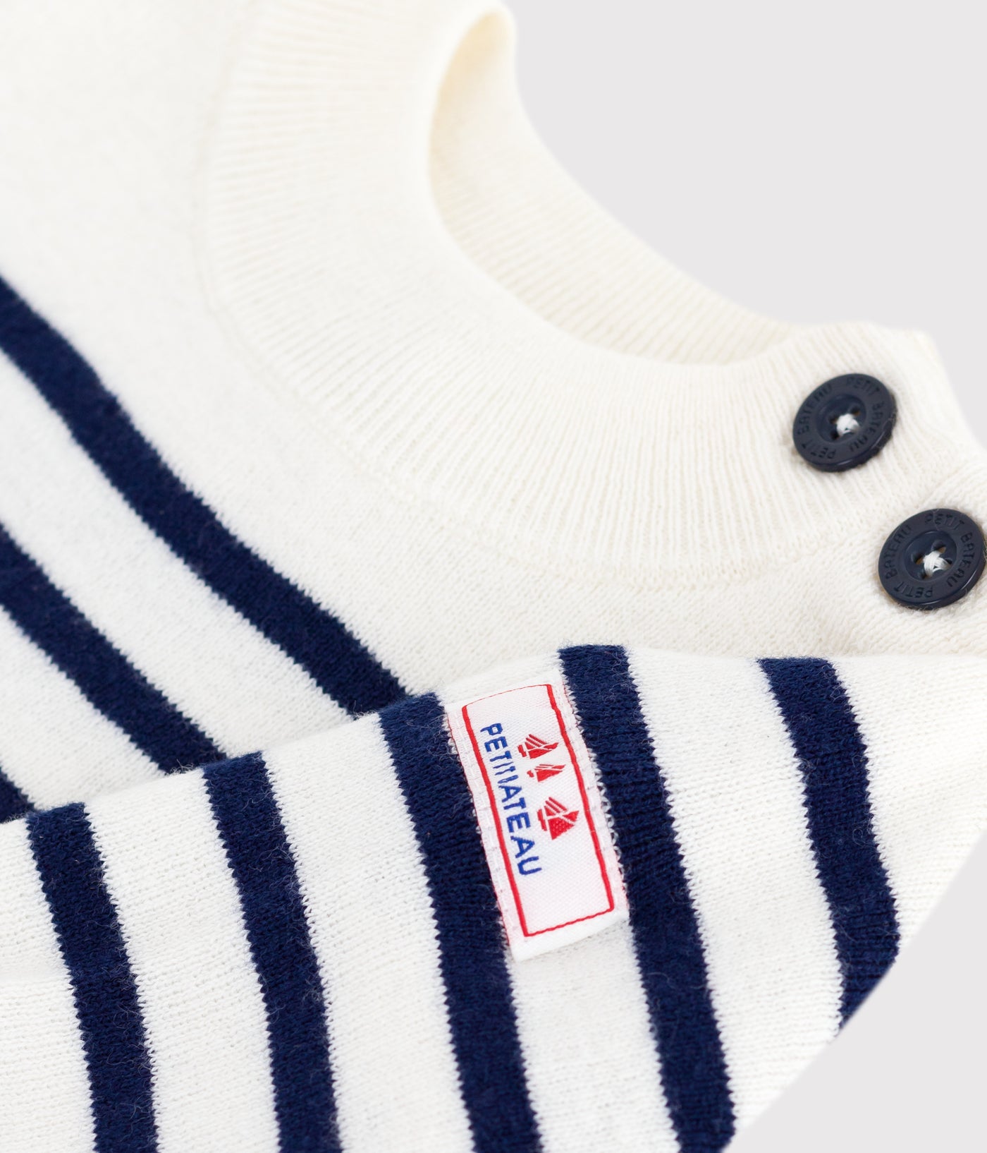 BABIES' STRIPY WOOL AND COTTON SAILOR-STYLE JUMPER