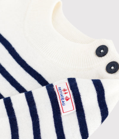 BABIES' STRIPY WOOL AND COTTON SAILOR-STYLE JUMPER