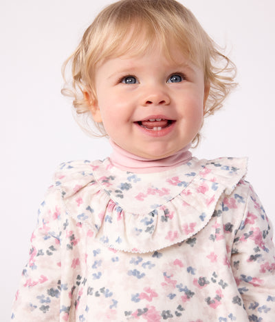 BABIES' LONG SLEEVED FLORAL-PRINT COTTON DRESS